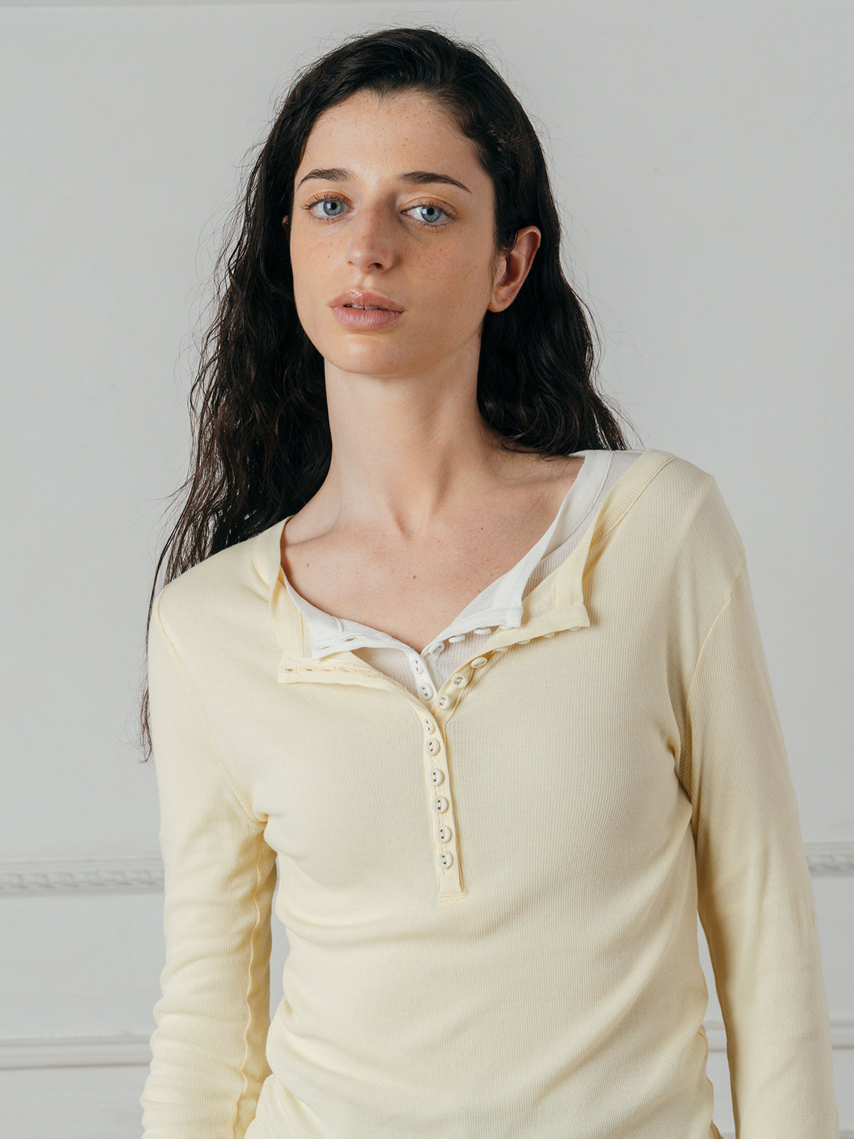 SHEER HENLEY NECK SHIRT