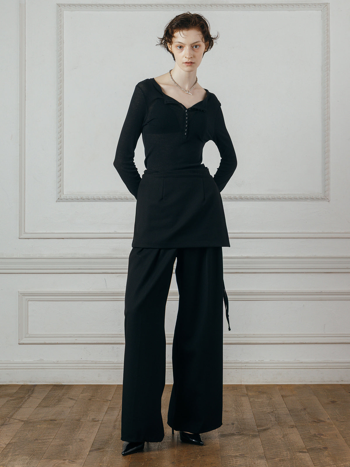 SHEER HENLEY NECK SHIRT