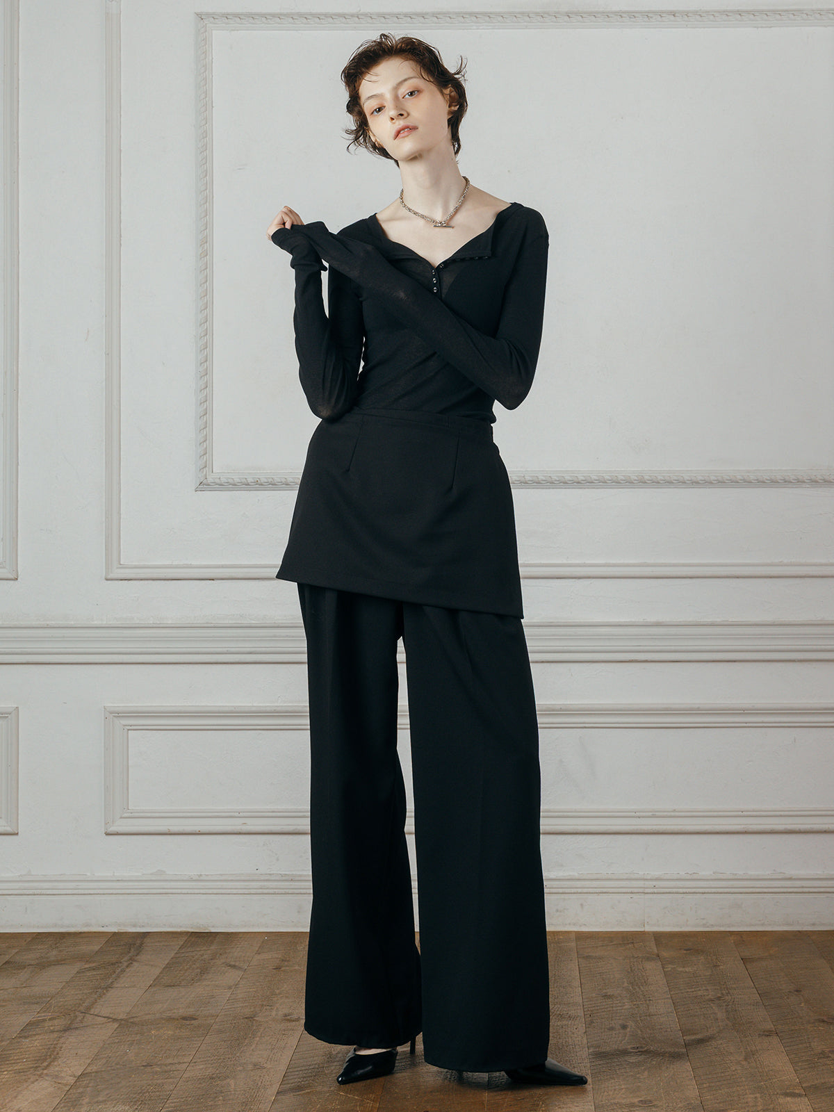 SHEER HENLEY NECK SHIRT