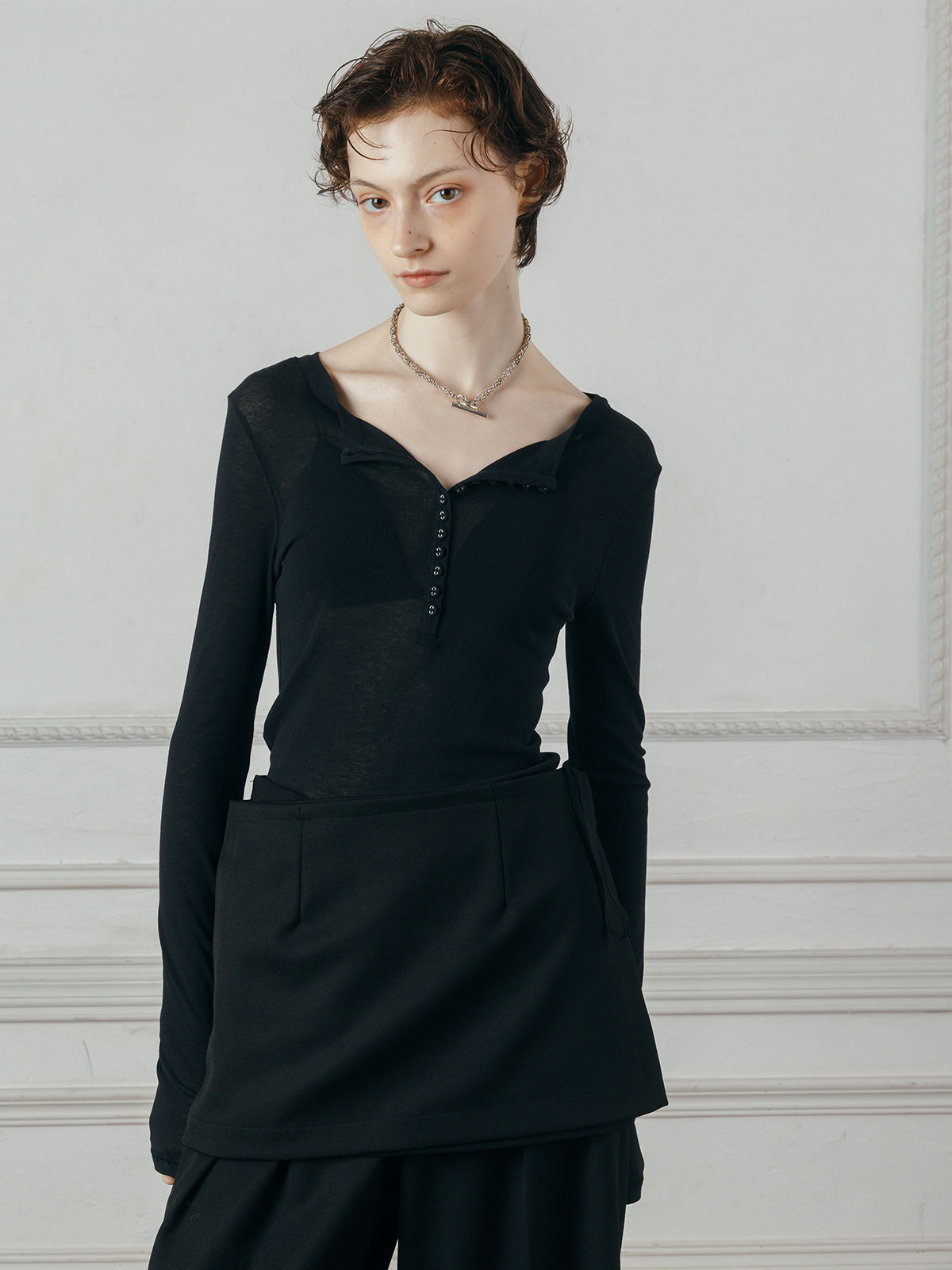 SHEER HENLEY NECK SHIRT