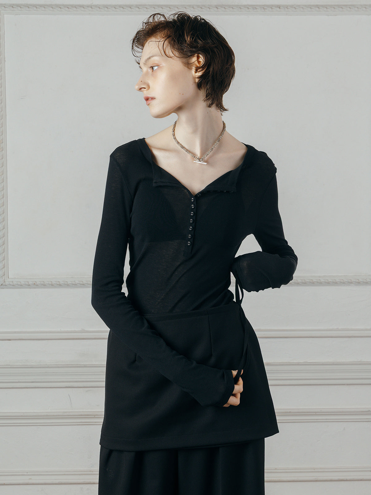SHEER HENLEY NECK SHIRT