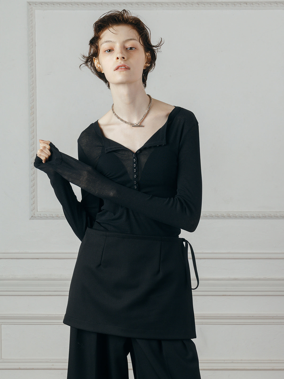 SHEER HENLEY NECK SHIRT
