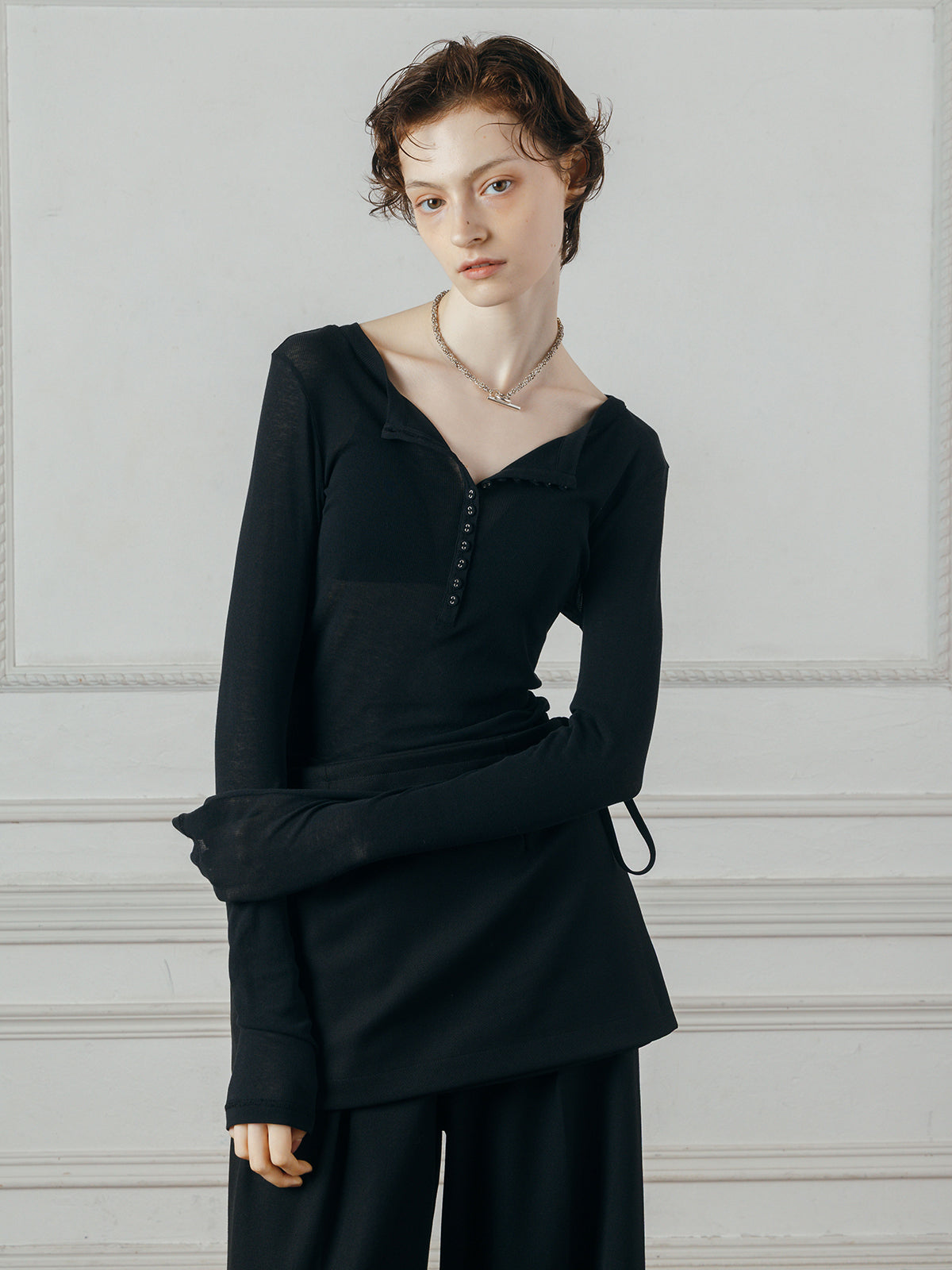 SHEER HENLEY NECK SHIRT