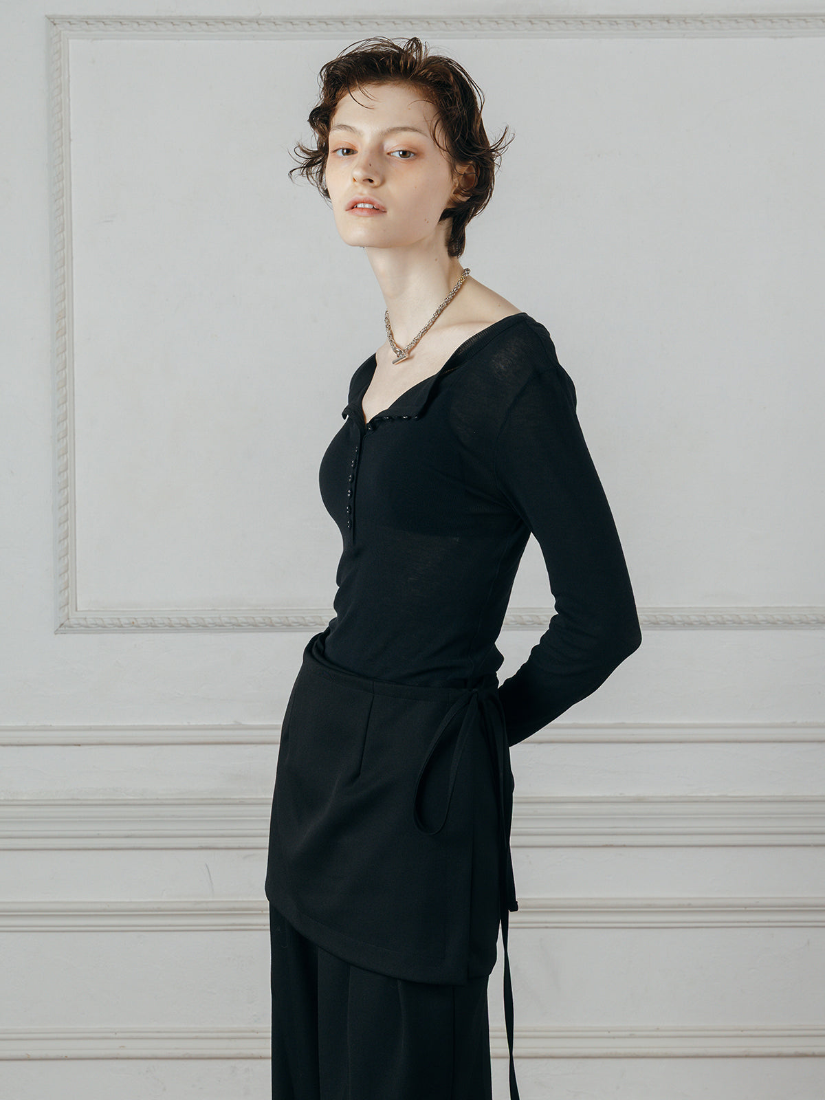 SHEER HENLEY NECK SHIRT