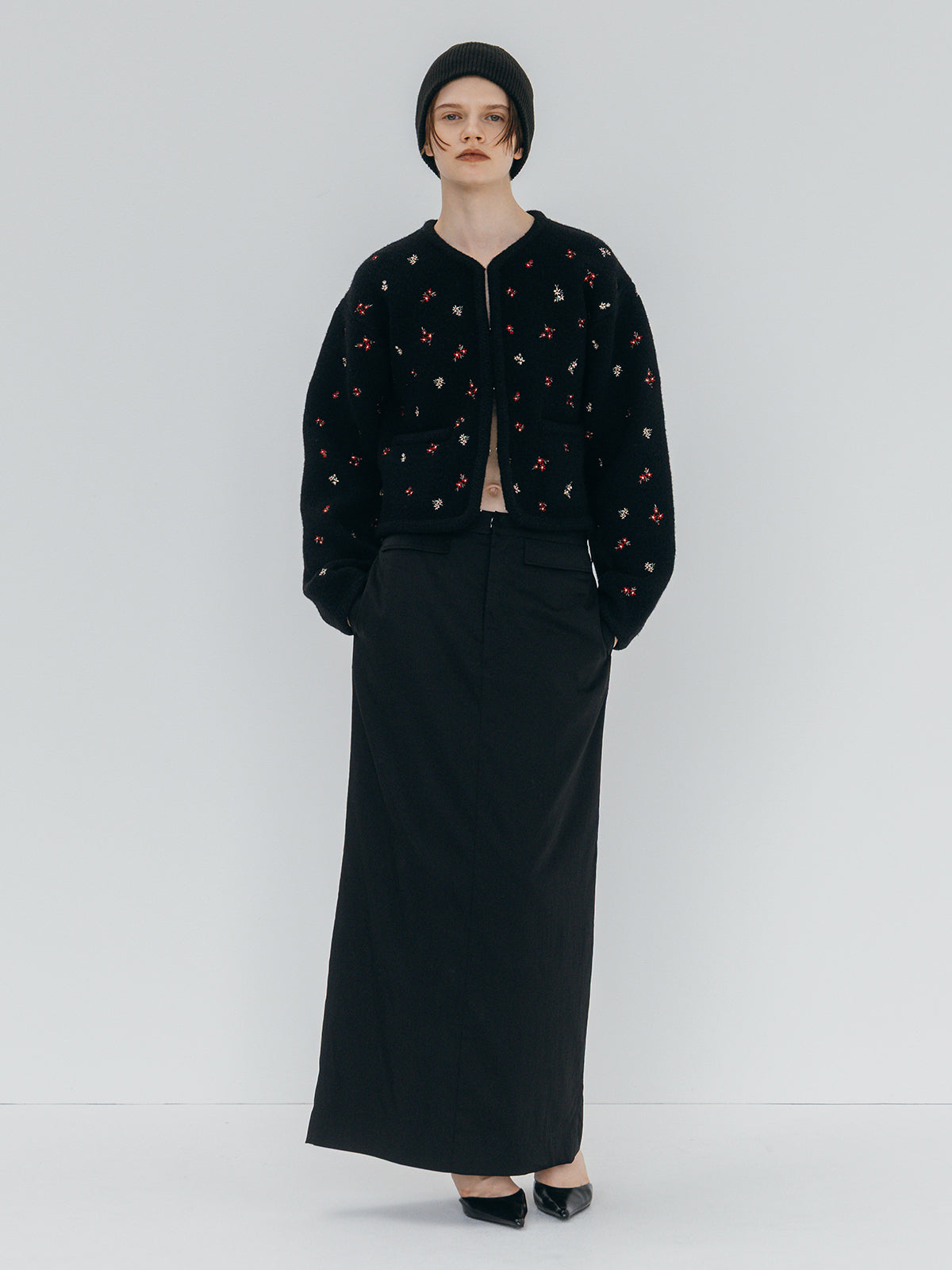 FLOWER EMBROIDERY KNIT JACKET