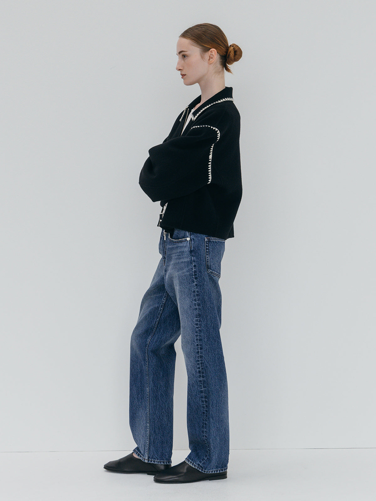 WOOL EMBROIDERY SHORT ZIP JACKET