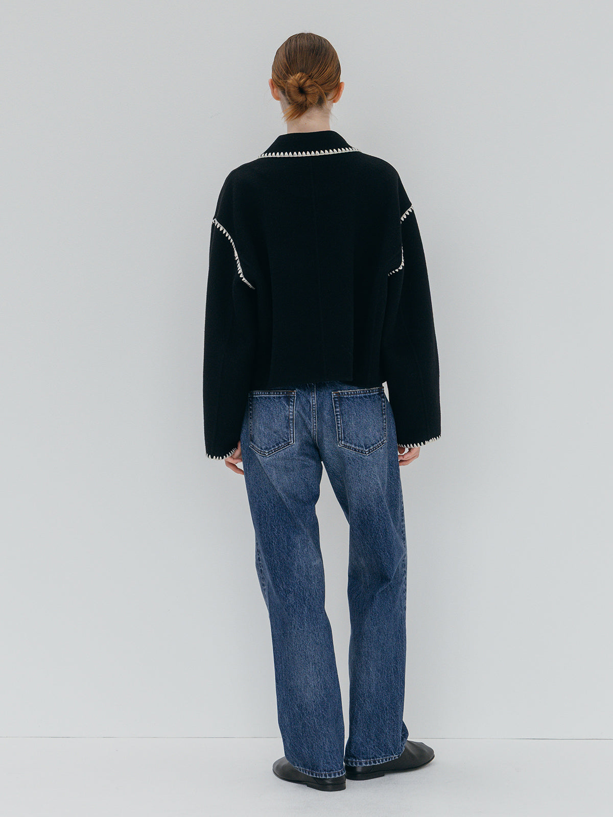 WOOL EMBROIDERY SHORT ZIP JACKET