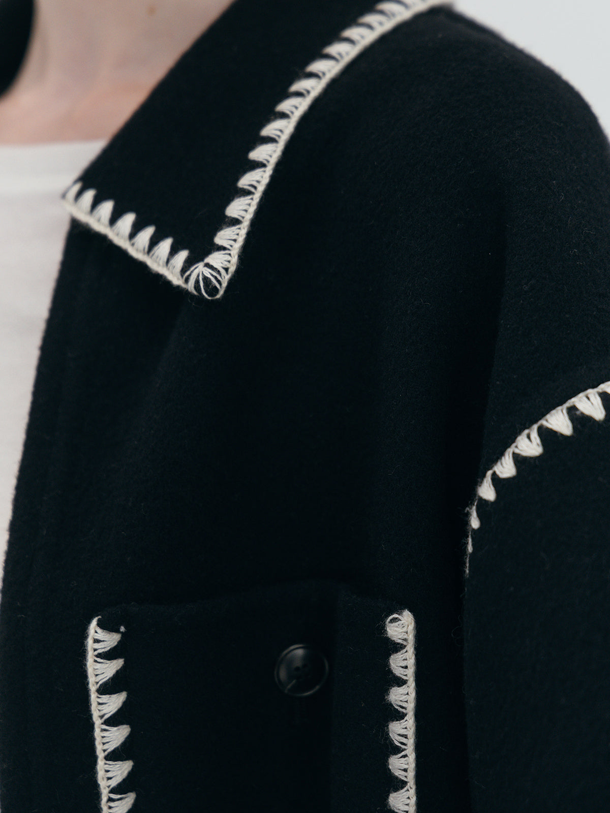 WOOL EMBROIDERY SHORT ZIP JACKET