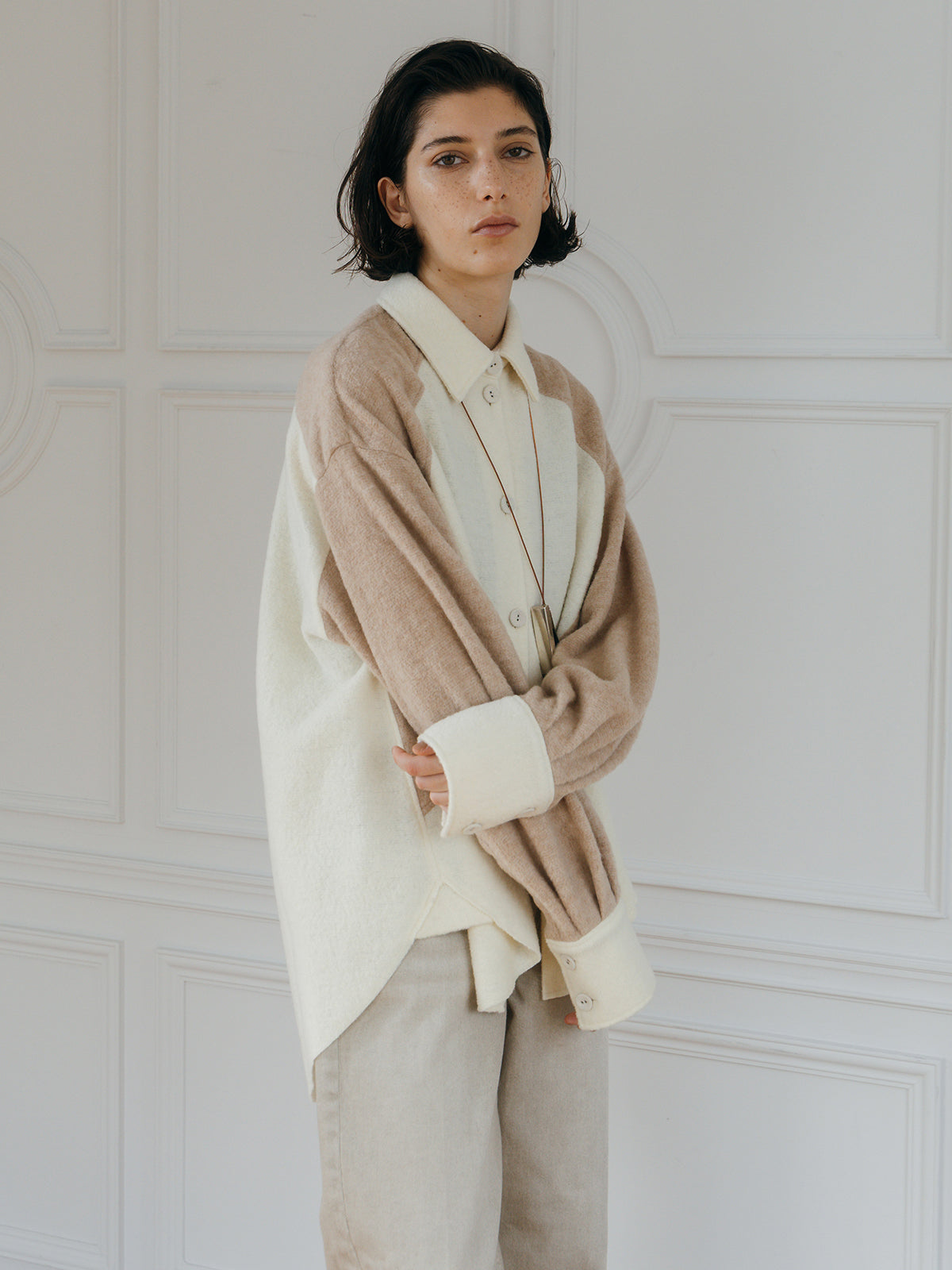 WOOL GAUZE PATCHWORK SHIRT JACKET