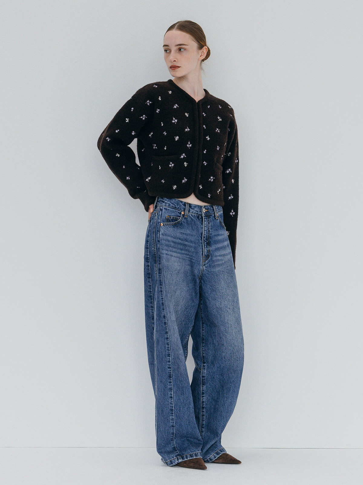 FLOWER EMBROIDERY KNIT JACKET