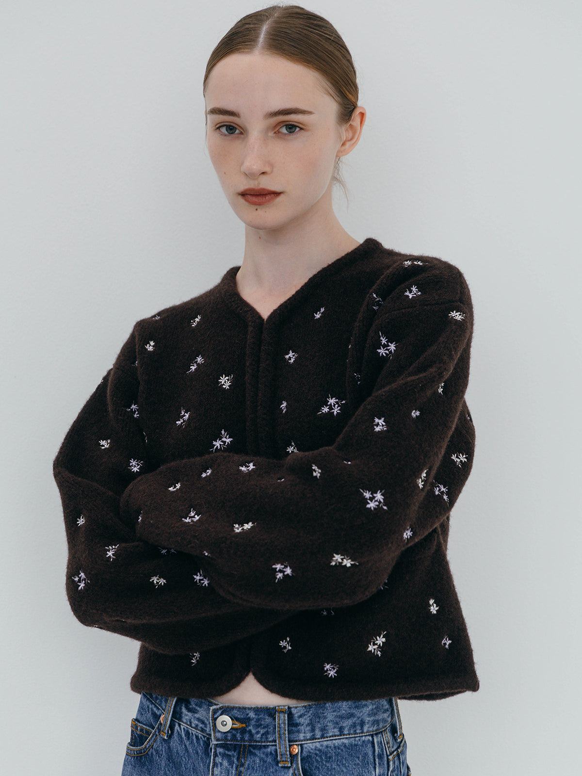 FLOWER EMBROIDERY KNIT JACKET