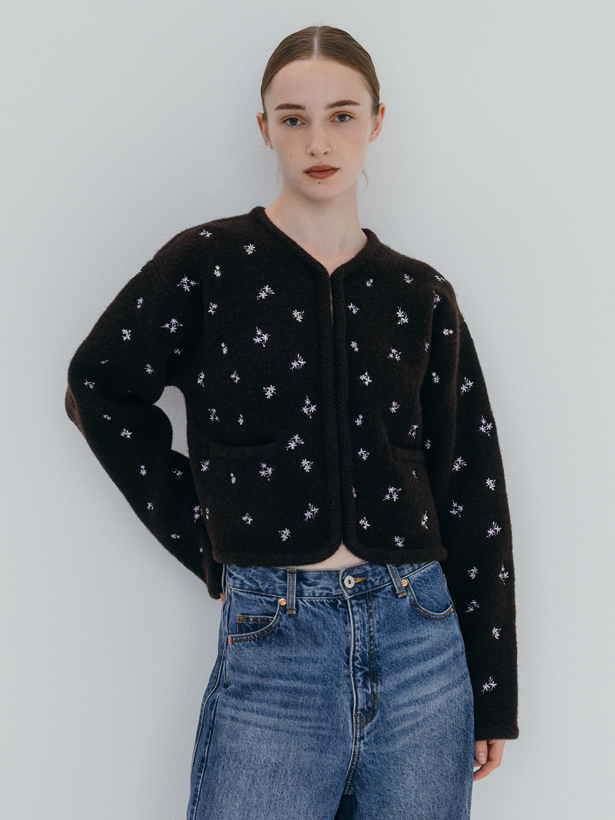 FLOWER EMBROIDERY KNIT JACKET