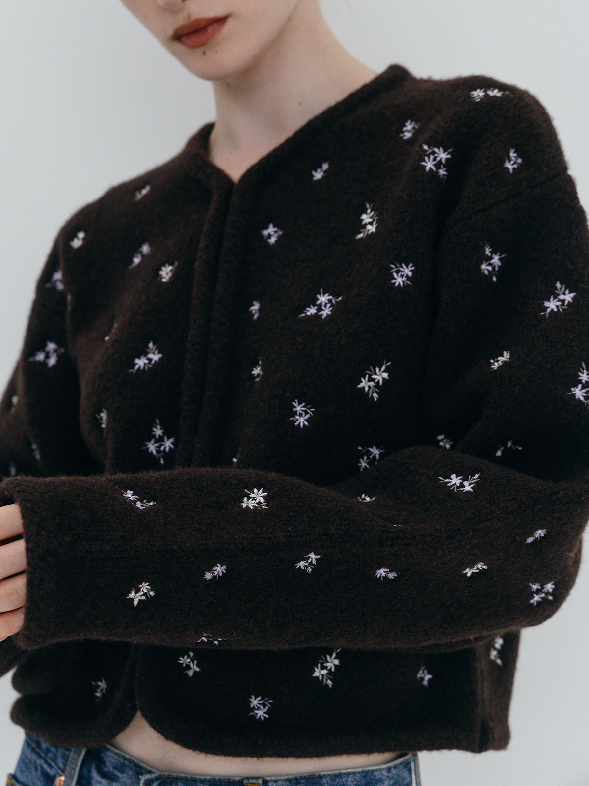 FLOWER EMBROIDERY KNIT JACKET