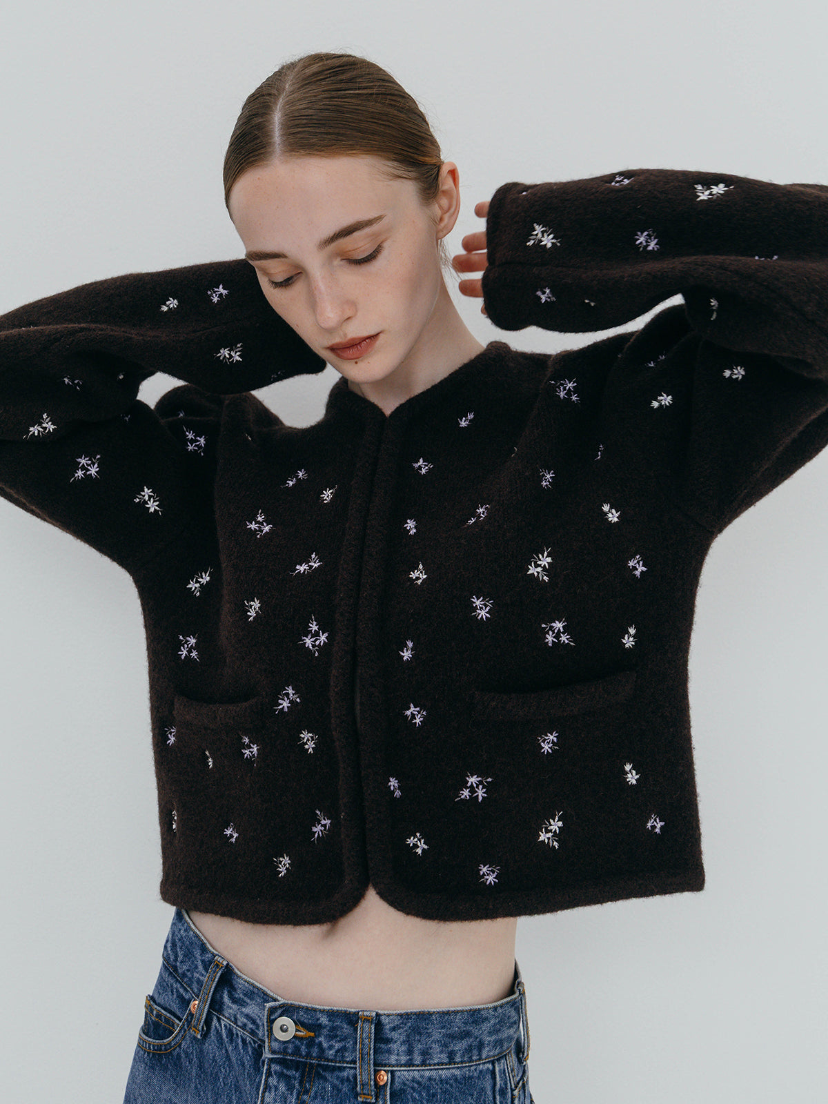 FLOWER EMBROIDERY KNIT JACKET