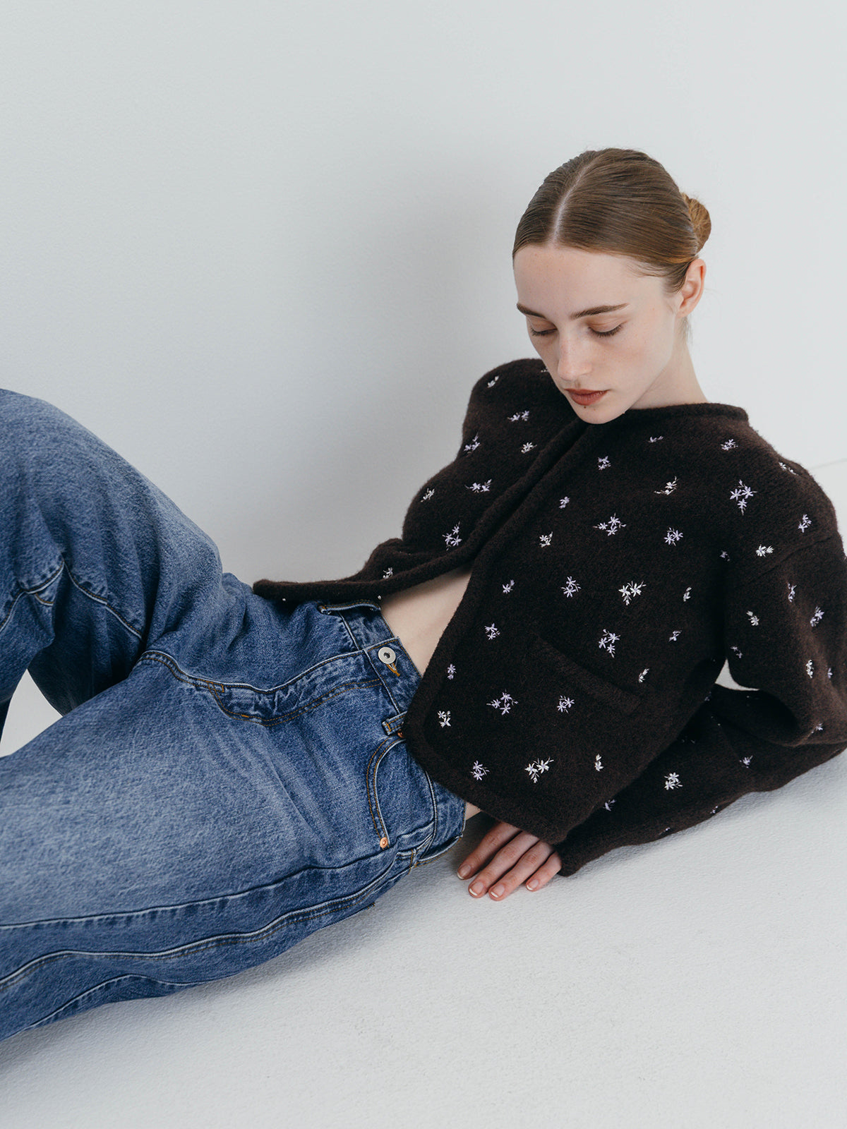 FLOWER EMBROIDERY KNIT JACKET