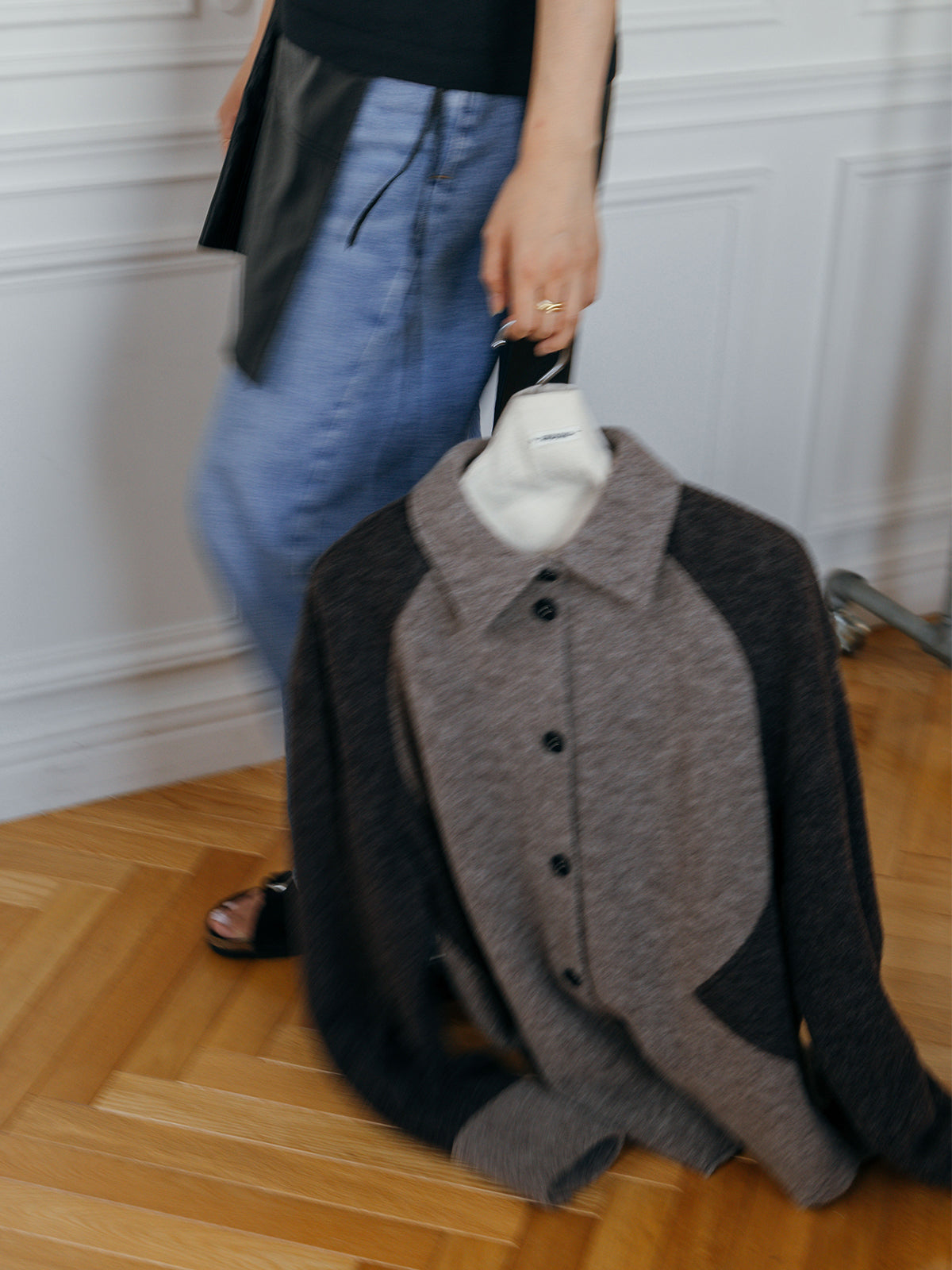 WOOL GAUZE PATCHWORK SHIRT JACKET