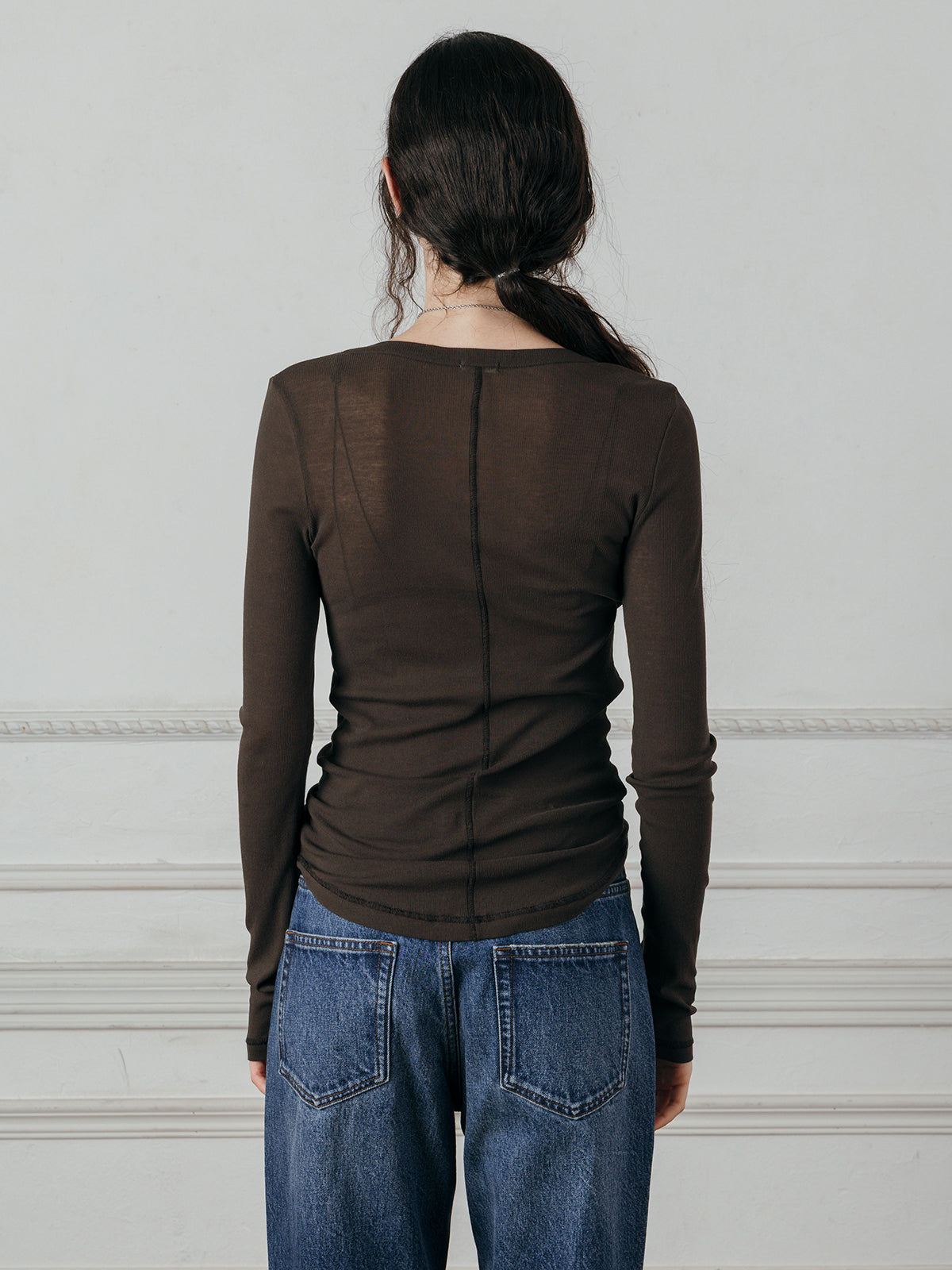 SHEER HENLEY NECK SHIRT