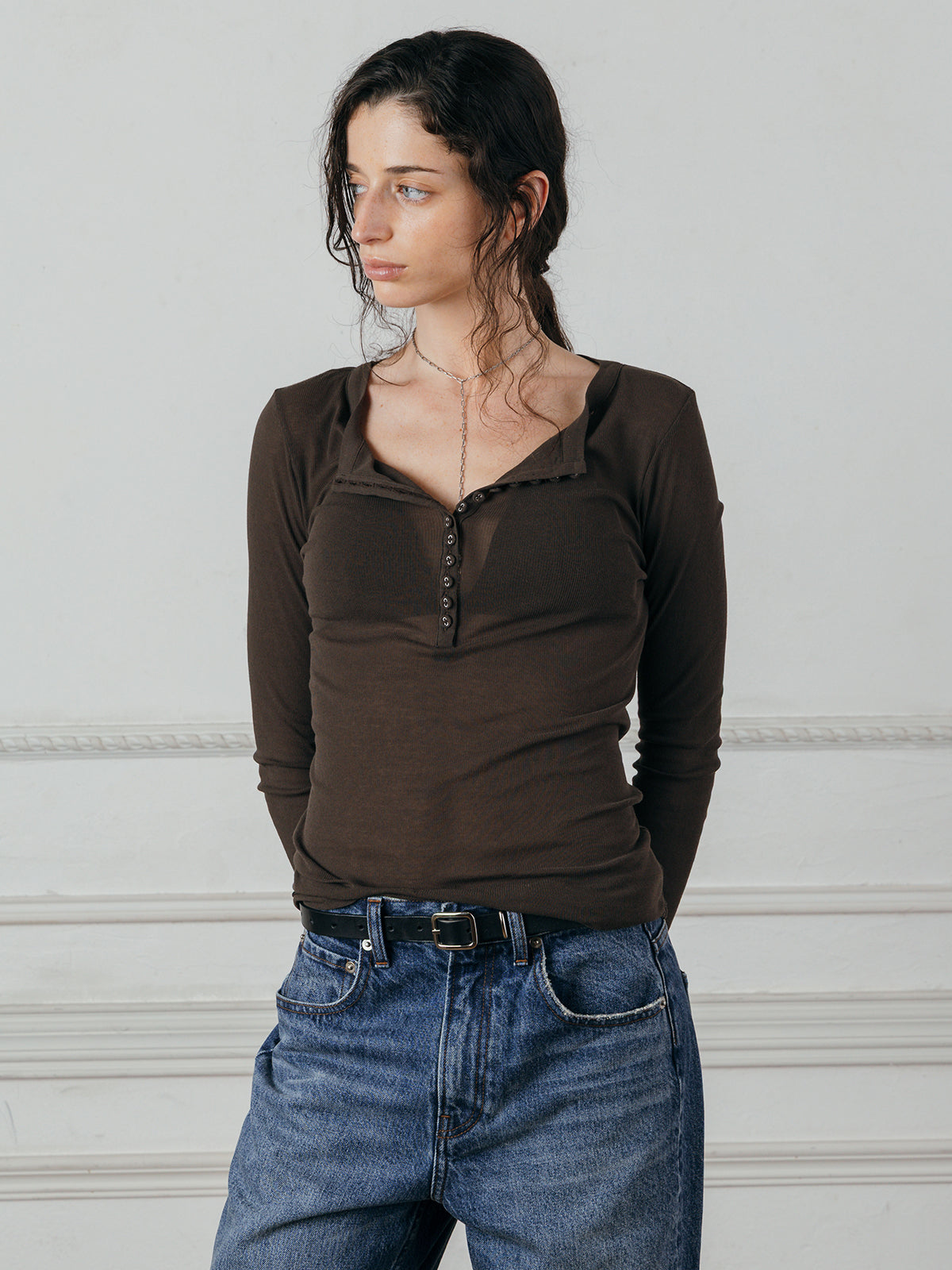 SHEER HENLEY NECK SHIRT
