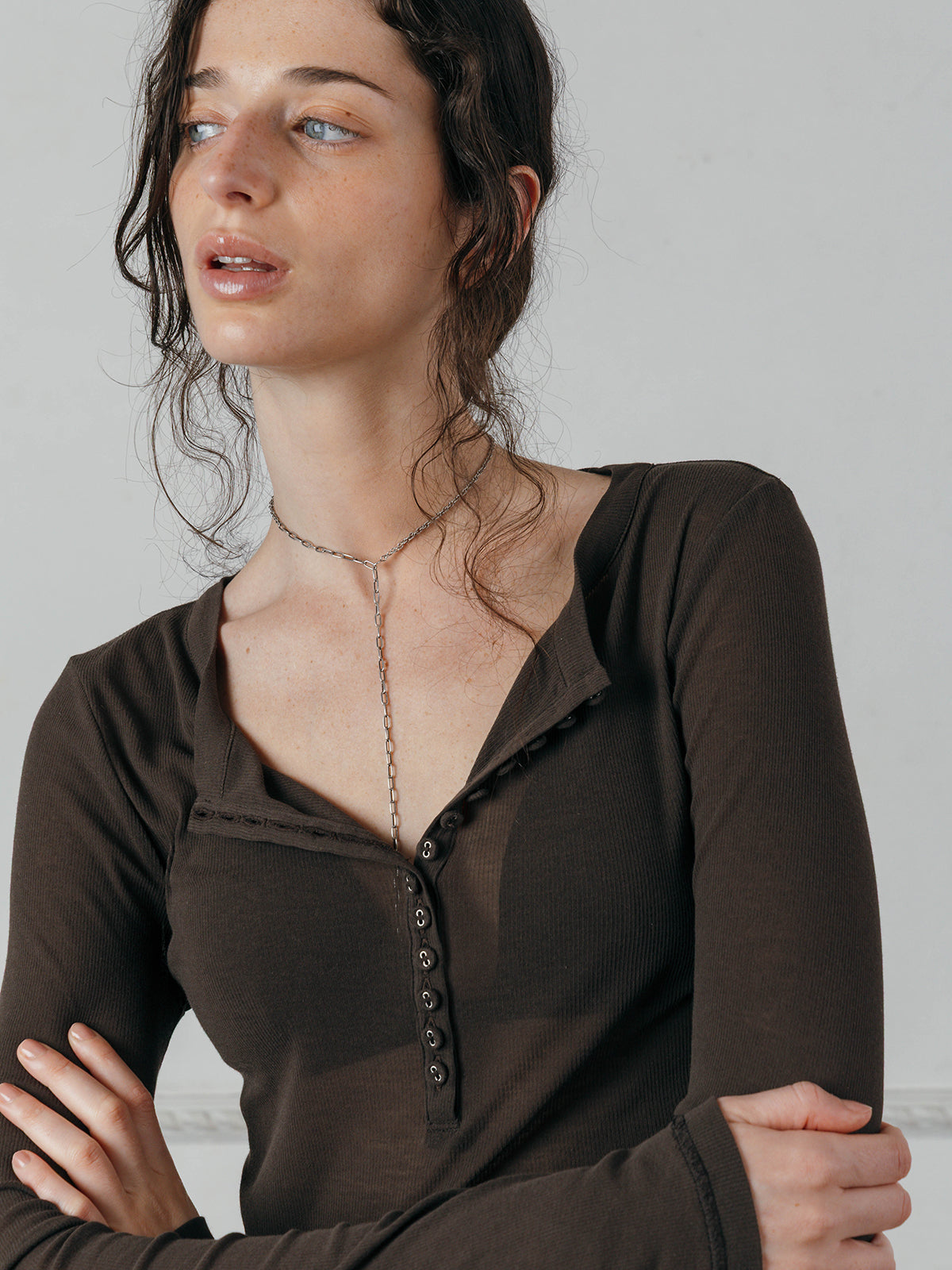 SHEER HENLEY NECK SHIRT
