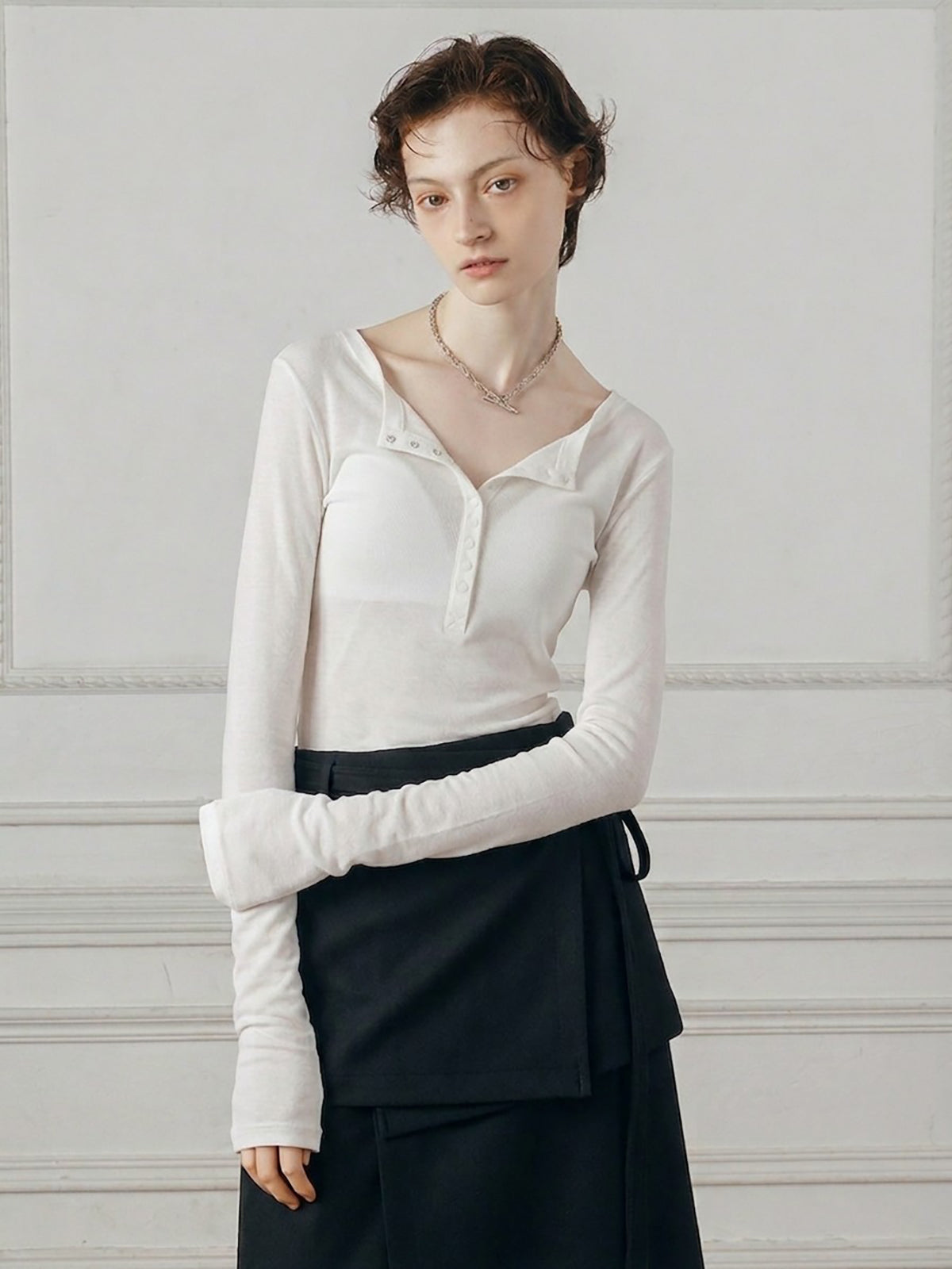 SHEER HENLEY NECK SHIRT